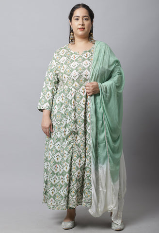 Pure Cambric Cotton Embroidered Plus Size Kurta Set With Dupatta