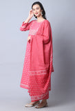 Pink & White Pure Cambric Cotton Floral Embroidered Kurta Set With Dupatta