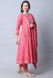 Pink & White Pure Cambric Cotton Floral Embroidered Kurta Set With Dupatta