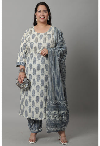 Pure Cambric Cotton Printed Kurta Set With Dupatta