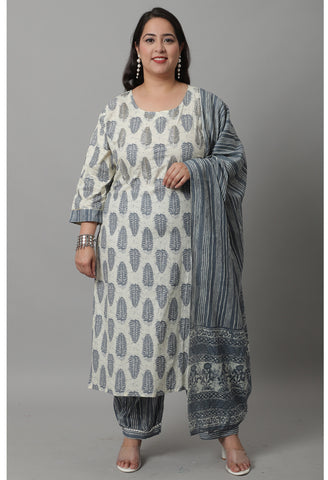 Pure Cambric Cotton Printed Kurta Set With Dupatta