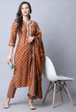 Orange Muslin Jaipuri Embroidered Kurta Set With Dupatta