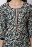 Navy Blue & Beige Muslin Printed Kurta Set With Dupatta