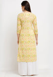 Yellow Pure Cambric Cotton Jaipuri Printed Kurti