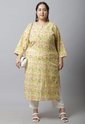 Pure Cambric Cotton Jaipuri Printed Plus Size Kurti