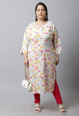 Pure Cambric Cotton Jaipuri Printed Plus Size Kurti