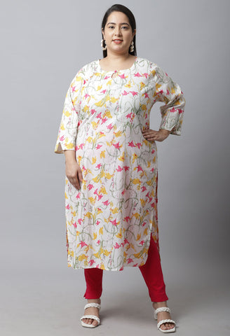 Pure Cambric Cotton Jaipuri Printed Plus Size Kurti