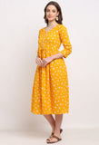Yellow Pure Cambric Cotton Jaipuri Bandhani Printed Kurti