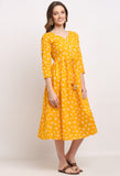 Yellow Pure Cambric Cotton Jaipuri Bandhani Printed Kurti
