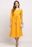 Yellow Pure Cambric Cotton Jaipuri Bandhani Printed Kurti