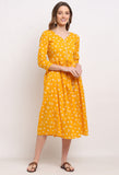 Yellow Pure Cambric Cotton Jaipuri Bandhani Printed Kurti