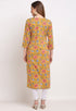 Yellow And Pink Pure Cambric Cotton Jaipuri Floral Printed Kurti
