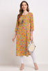 Yellow And Pink Pure Cambric Cotton Jaipuri Floral Printed Kurti