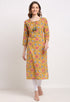 Yellow And Pink Pure Cambric Cotton Jaipuri Floral Printed Kurti