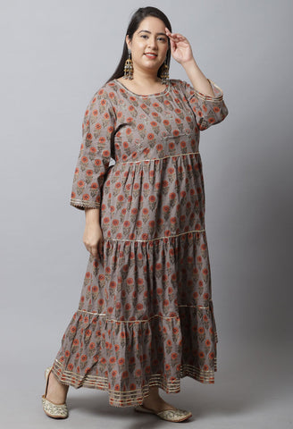 Pure Cambric Cotton Jaipuri Floral Printed Plus Size Kurti