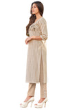 Beige And White Pure Cambric Cotton Embroidered Kurta With Pant