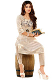Beige And White Pure Cambric Cotton Embroidered Kurta With Pant