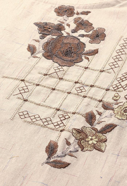 Beige Pure Cambric Cotton Embroidered Kurti