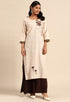 Beige Pure Cambric Cotton Embroidered Kurti