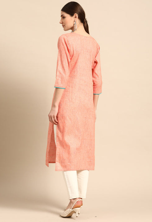 Orange Pure Cambric Cotton Embroidered Kurti