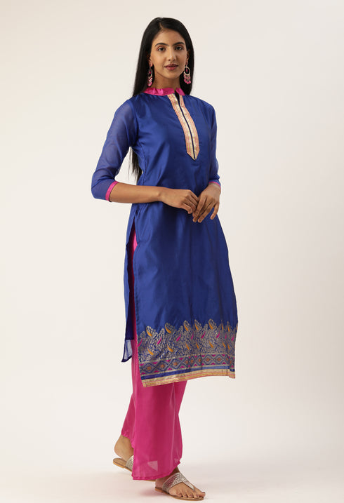 Royal Blue Heavy Silk Banarasi Weaving Work Unstitched Salwar Suit Material