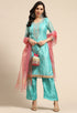 Sea Green Chanderi Silk Embellished Unstitched Salwar Suit Material