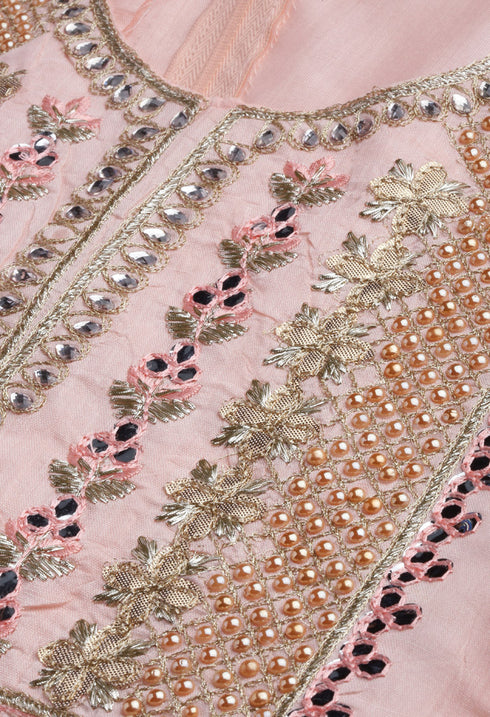 Light Pink chanderi silk Embroidered Unstitched Salwar Suit Material