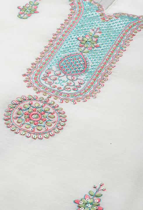 White chanderi silk Embroidered Unstitched Salwar Suit Material