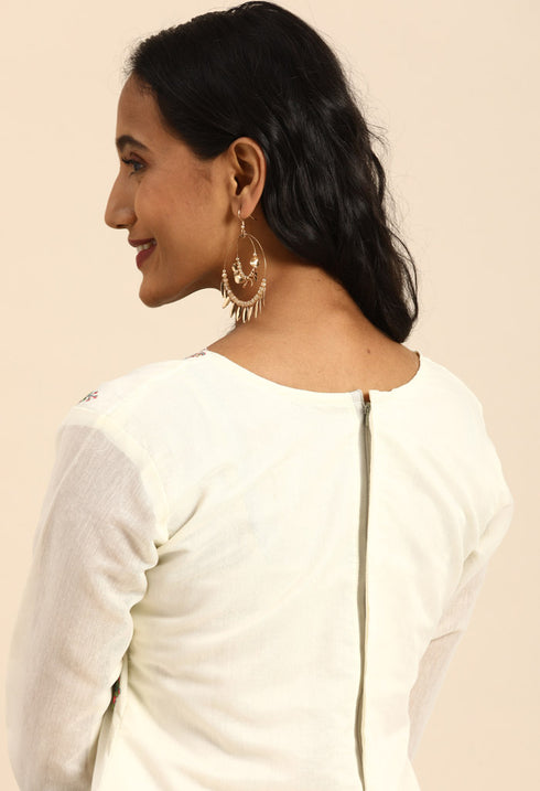 White chanderi silk Embroidered Unstitched Salwar Suit Material