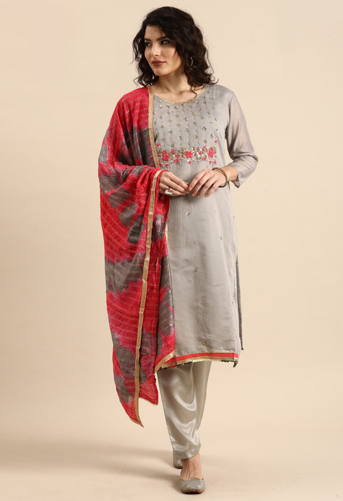Baby Pink chanderi silk Embroidered Unstitched Salwar Suit Material - Rajnandini