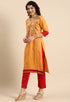Orange Glass Cotton Embroidered Unstitched Salwar Suit Material