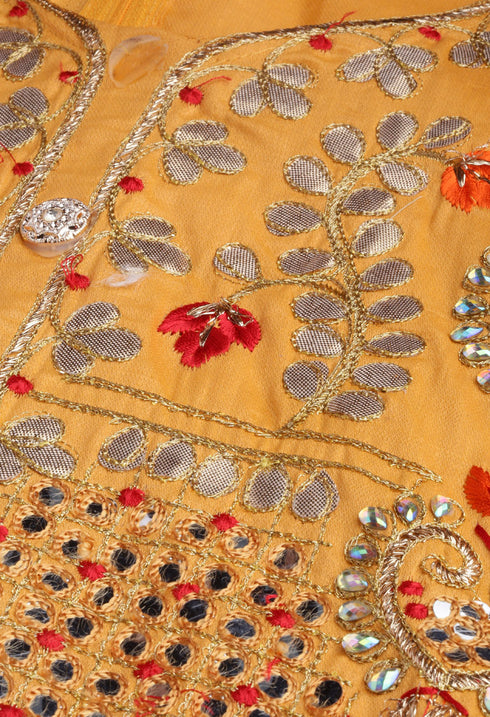 Orange Glass Cotton Embroidered Unstitched Salwar Suit Material