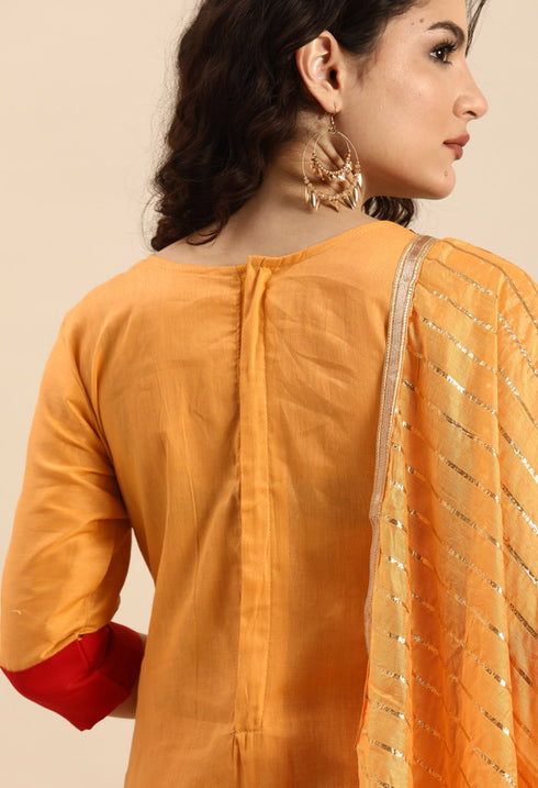 Orange Glass Cotton Embroidered Unstitched Salwar Suit Material