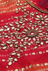 Red And Orange Silk Kota Cotton embellished Unstitched Salwar Suit Material