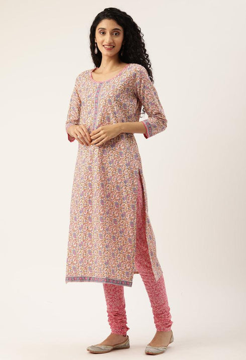 White And Pink Pure Jaipuri Cambric Cotton Printed Unstitched Salwar Suit Material