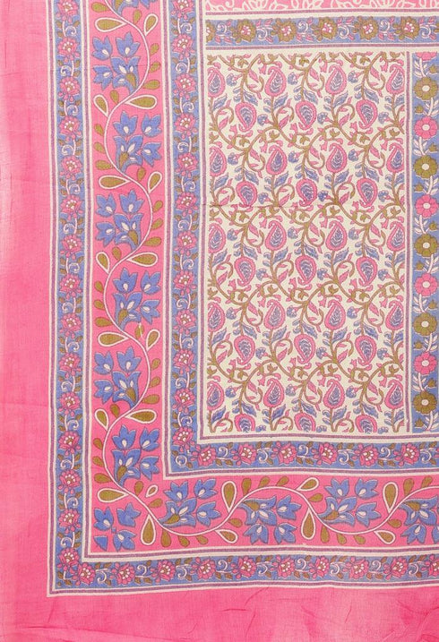 White And Pink Pure Jaipuri Cambric Cotton Printed Unstitched Salwar Suit Material