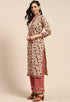 Beige Pure Cambric Cotton Printed Unstitched Salwar Suit Material