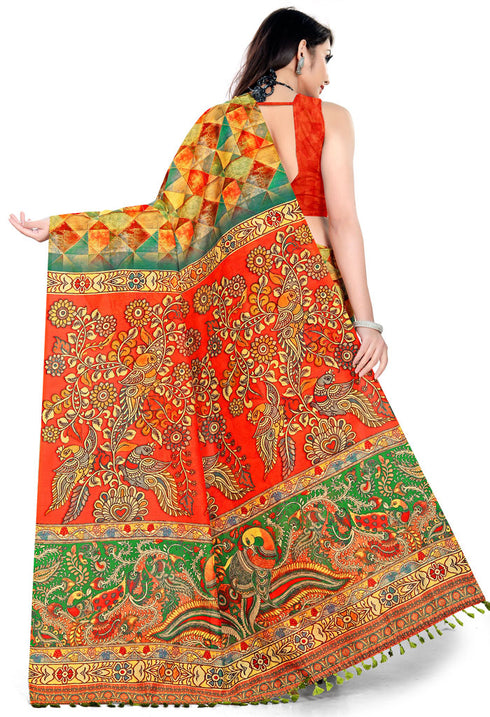 Multicolor Cotton Silk Printed Traditional Saree