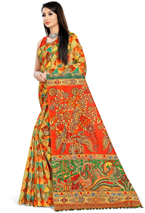Multicolor Cotton Silk Printed Traditional Saree