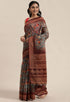 Grey & Brown Cotton Silk Kalamkari Printed Traditional Saree