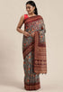 Grey & Brown Cotton Silk Kalamkari Printed Traditional Saree