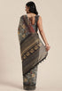 Black & Grey Cotton Silk Kalamkari Printed Traditional Saree
