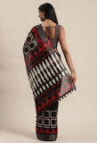 Black & Beige Cotton Silk Geometric Printed Traditional Saree