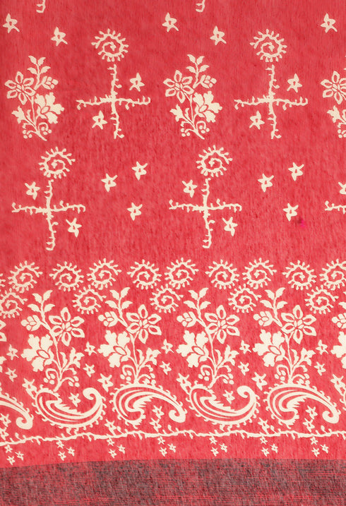 Red Maheshwari Silk Printed Traditional Saree