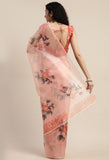 Peach Organza  Printed Traditional  Saree