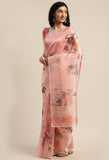 Peach Organza  Printed Traditional  Saree