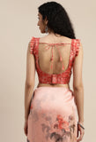 Peach Organza  Printed Traditional  Saree
