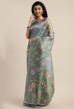 Grey Organza  Printed Traditional  Saree