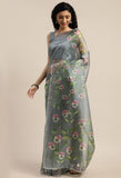 Grey Organza  Printed Traditional  Saree