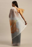 Grey And Yellow Organza Digital Floral Printed Traditional  Saree